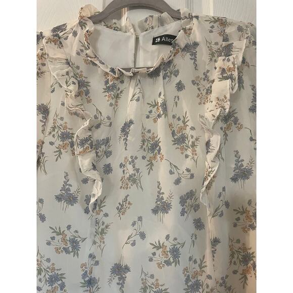 Allegra K Floral Chiffon Ruffle Mock Neck Swing Dress size medium - Picture 3 of 14